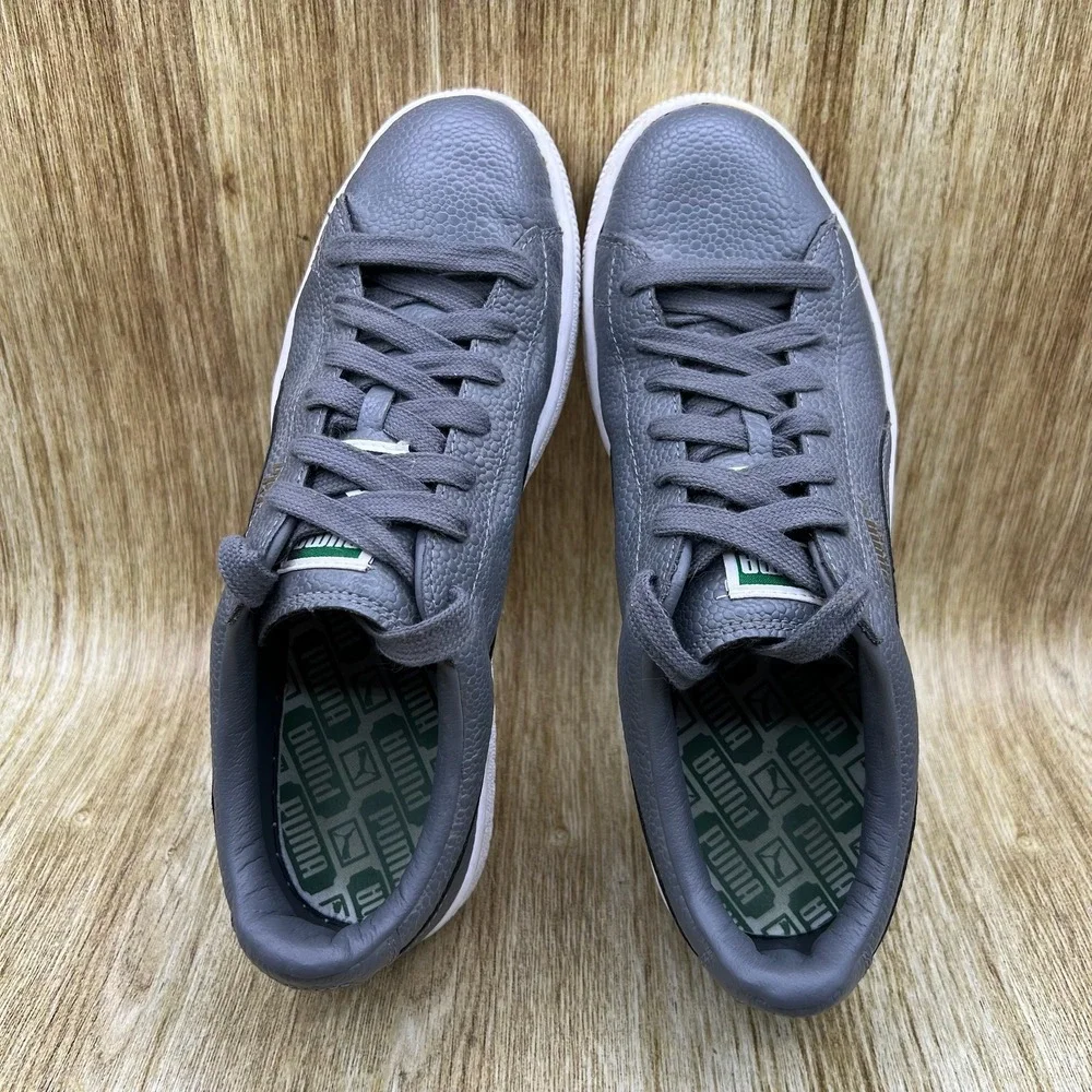 Puma Basket Classic Sneakers Men's 10 Grey Textured Leather Low Top 358894-03